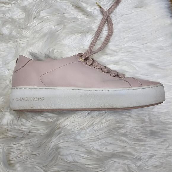 MICHAEL KORS Mindy Leather Sneakers w Applicated Hearts 9 M Light Pink Lace up - Picture 9 of 12